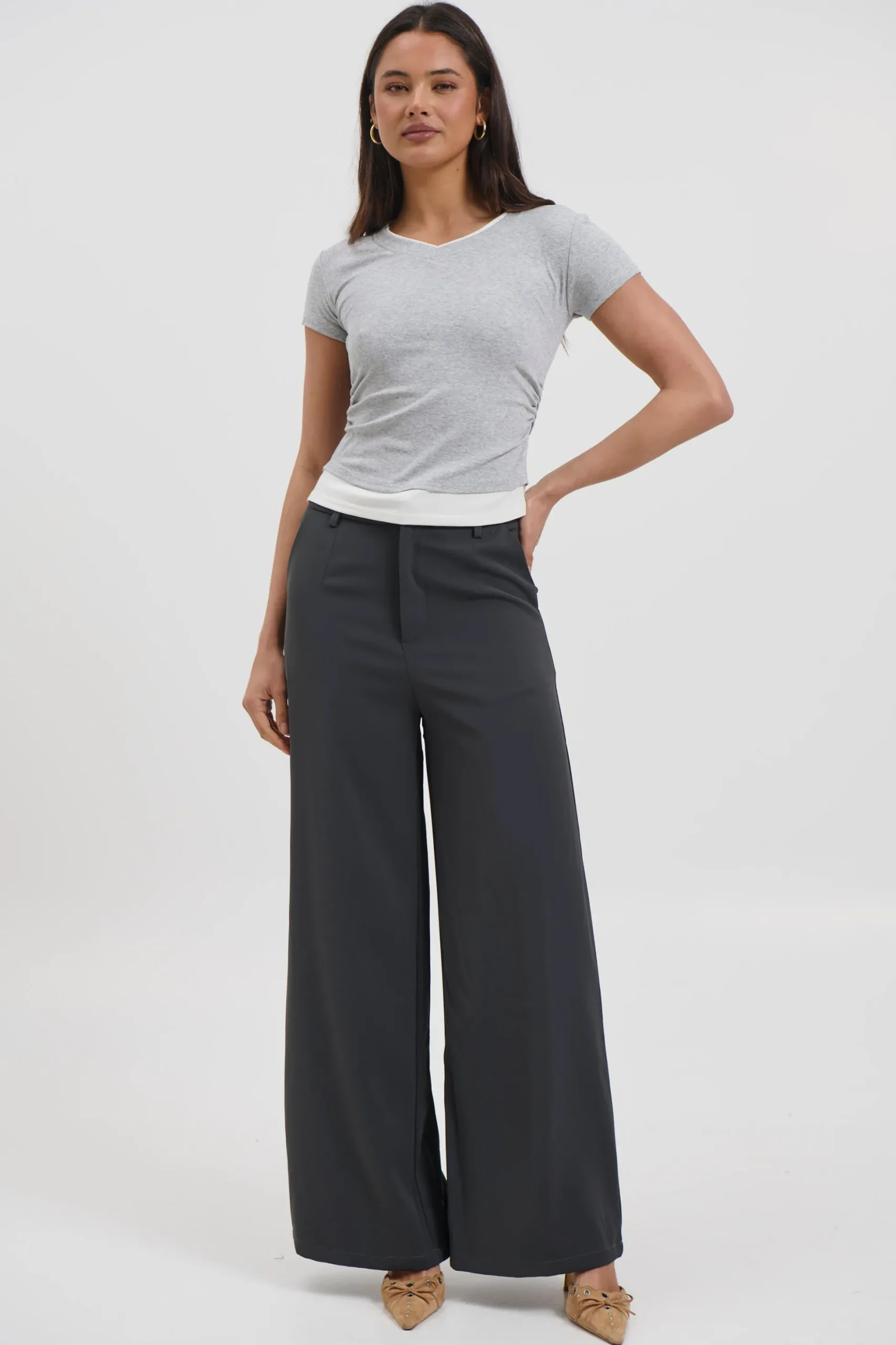 Arlie V Neck Layered Tee Grey