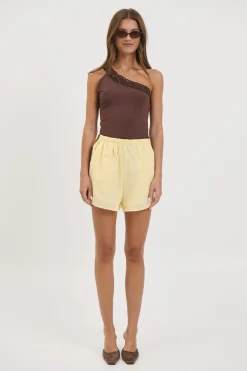 Bek Lace Trim Top Chocolate