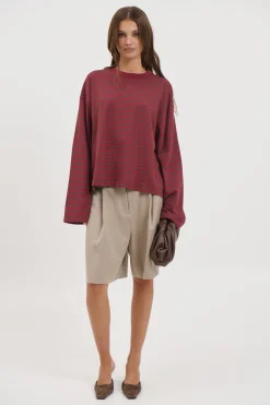Bloom Long Sleeve Chocolate Wine Stripe