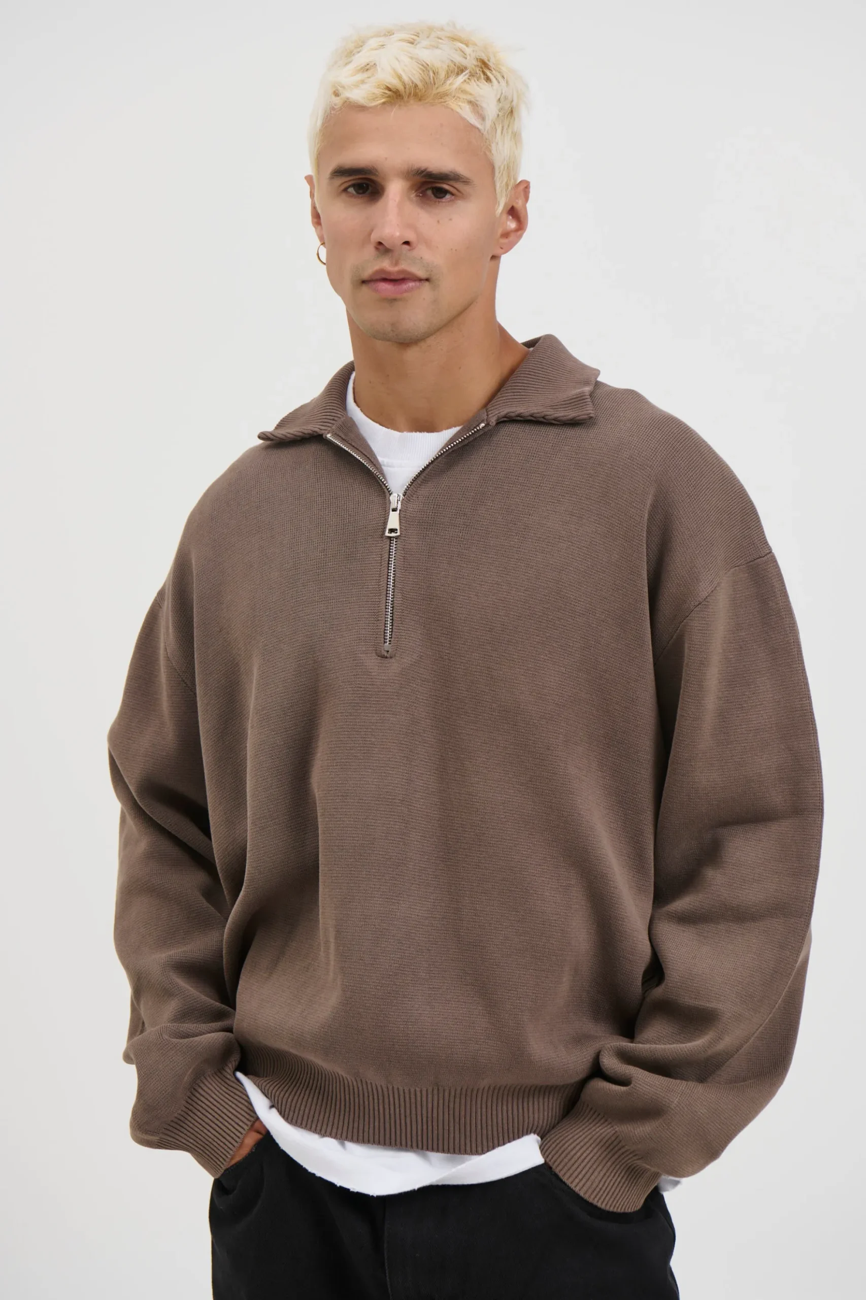 Calin Zip Up Knit Choc