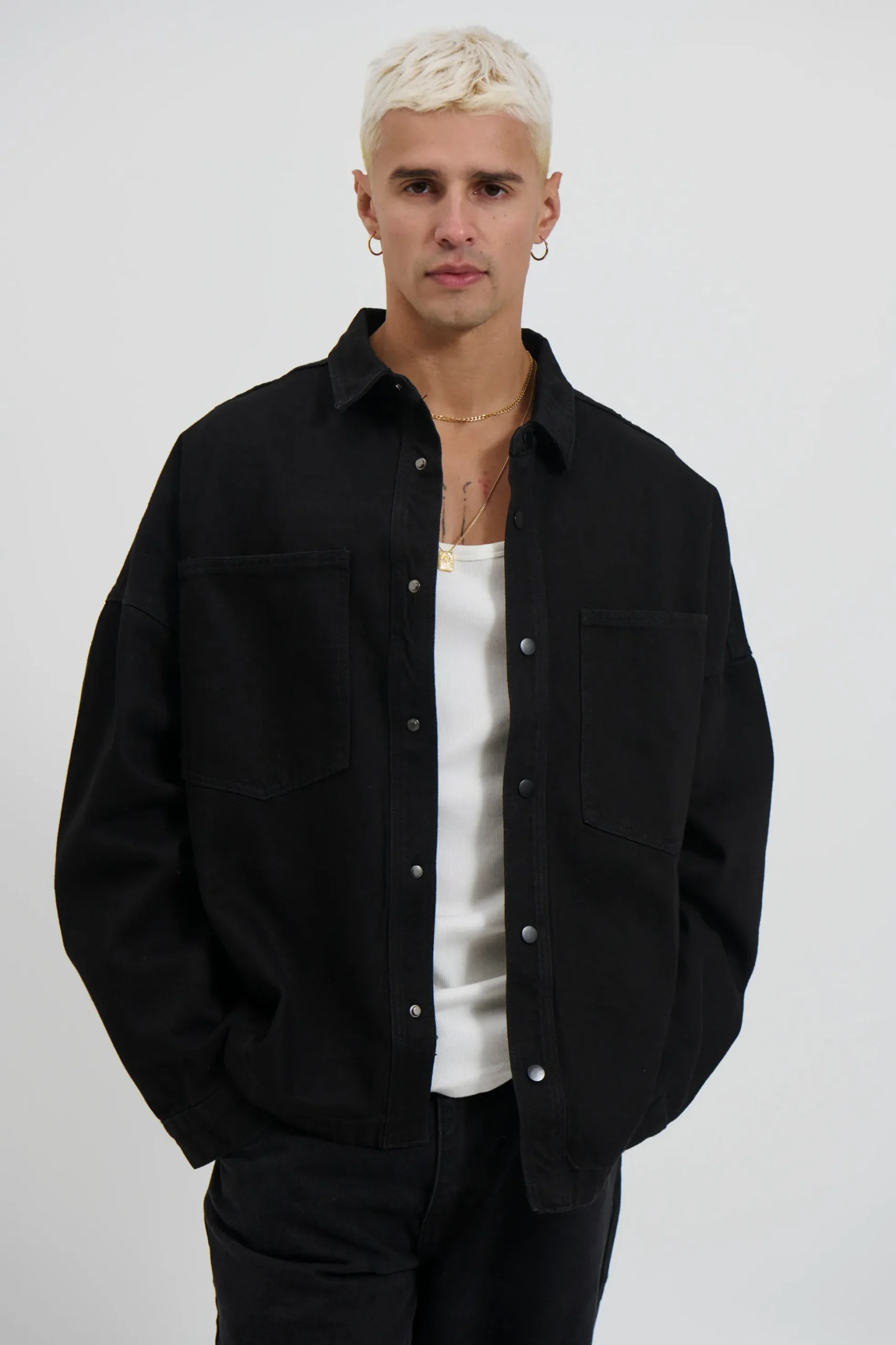 Drop Shoulder Denim Shirt Black