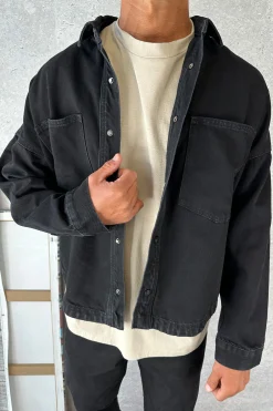 Drop Shoulder Denim Shirt Black