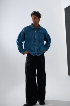 Drop Shoulder Denim Shirt Blue