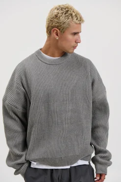 Drop Sleeve Heavy Knit Light Grey