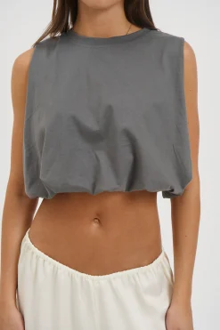 Emily Bubble Hem Top Dark Grey