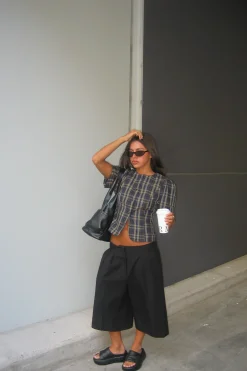 Femme Blouse Navy Lemon Plaid