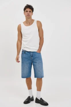 Flint Baggy Denim Jort Mid Blue