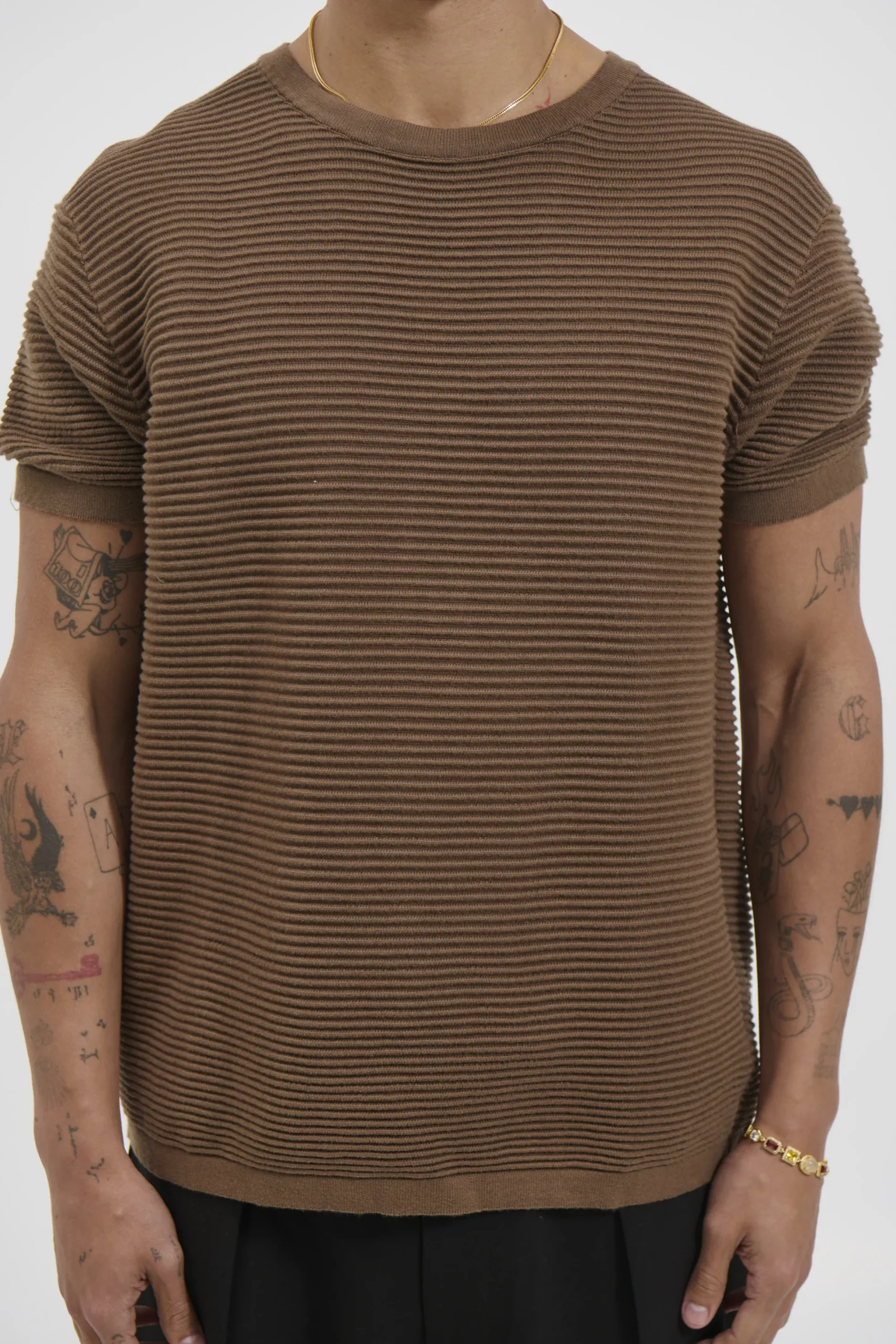 Horizontal Rib Knit Tee Choc