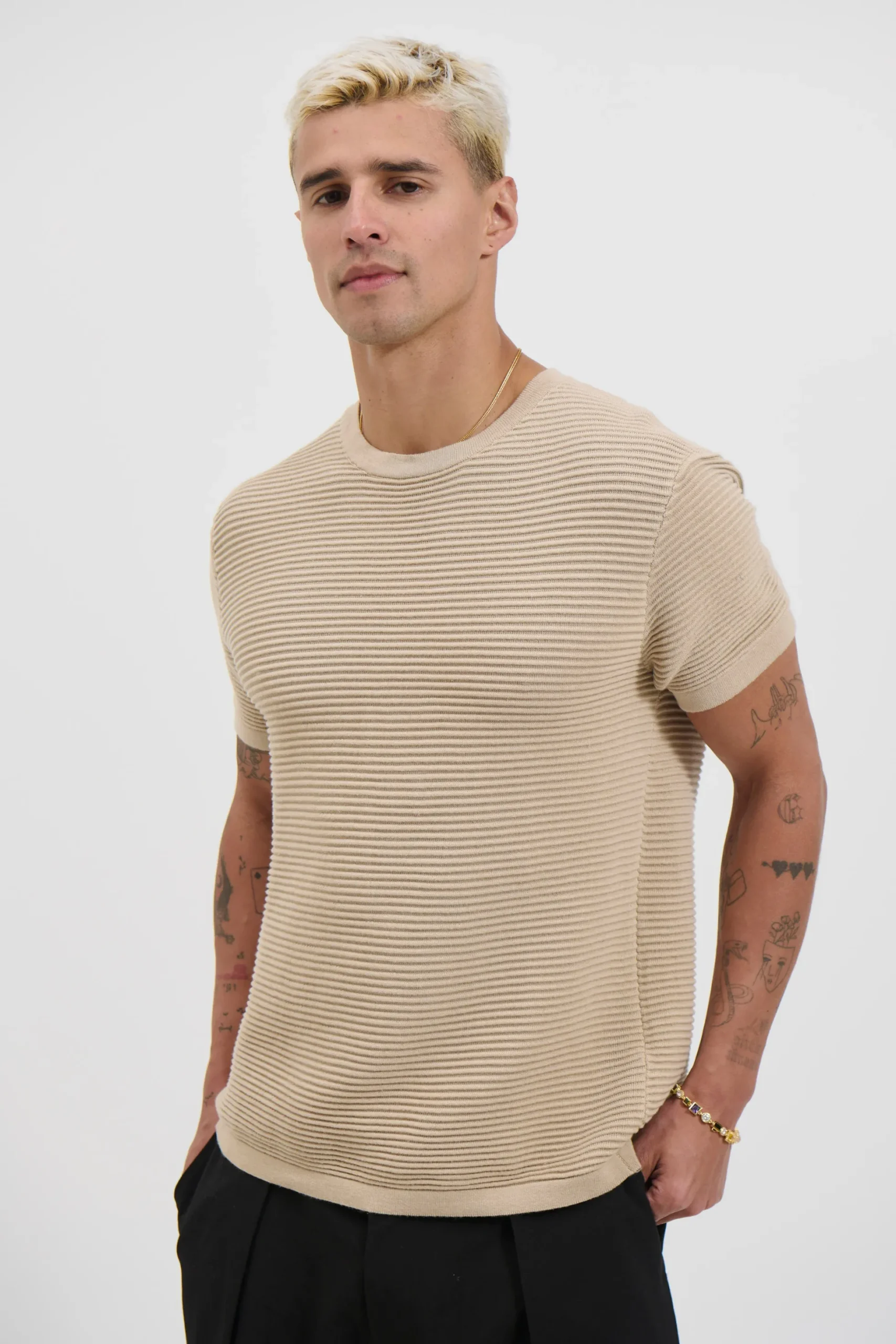 Horizontal Rib Knit Tee Oat