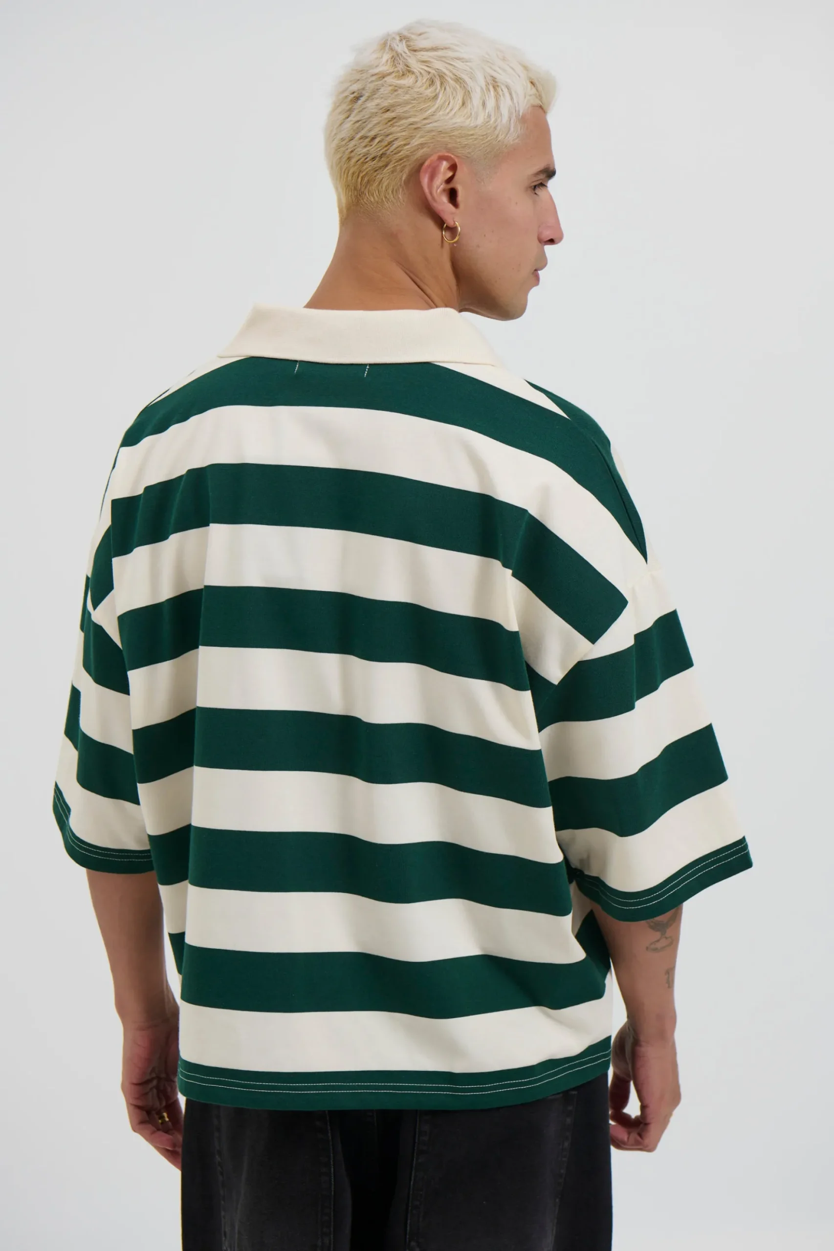 Jersey Crop Polo Stripe Emerald