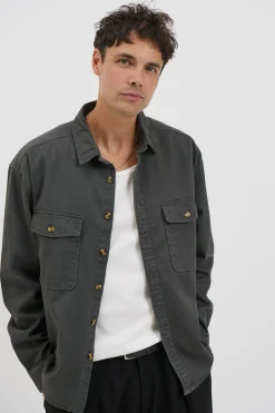 Mike Cotton Drill Shacket Charcoal