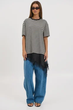Miranda Lace Tee Black Stripe