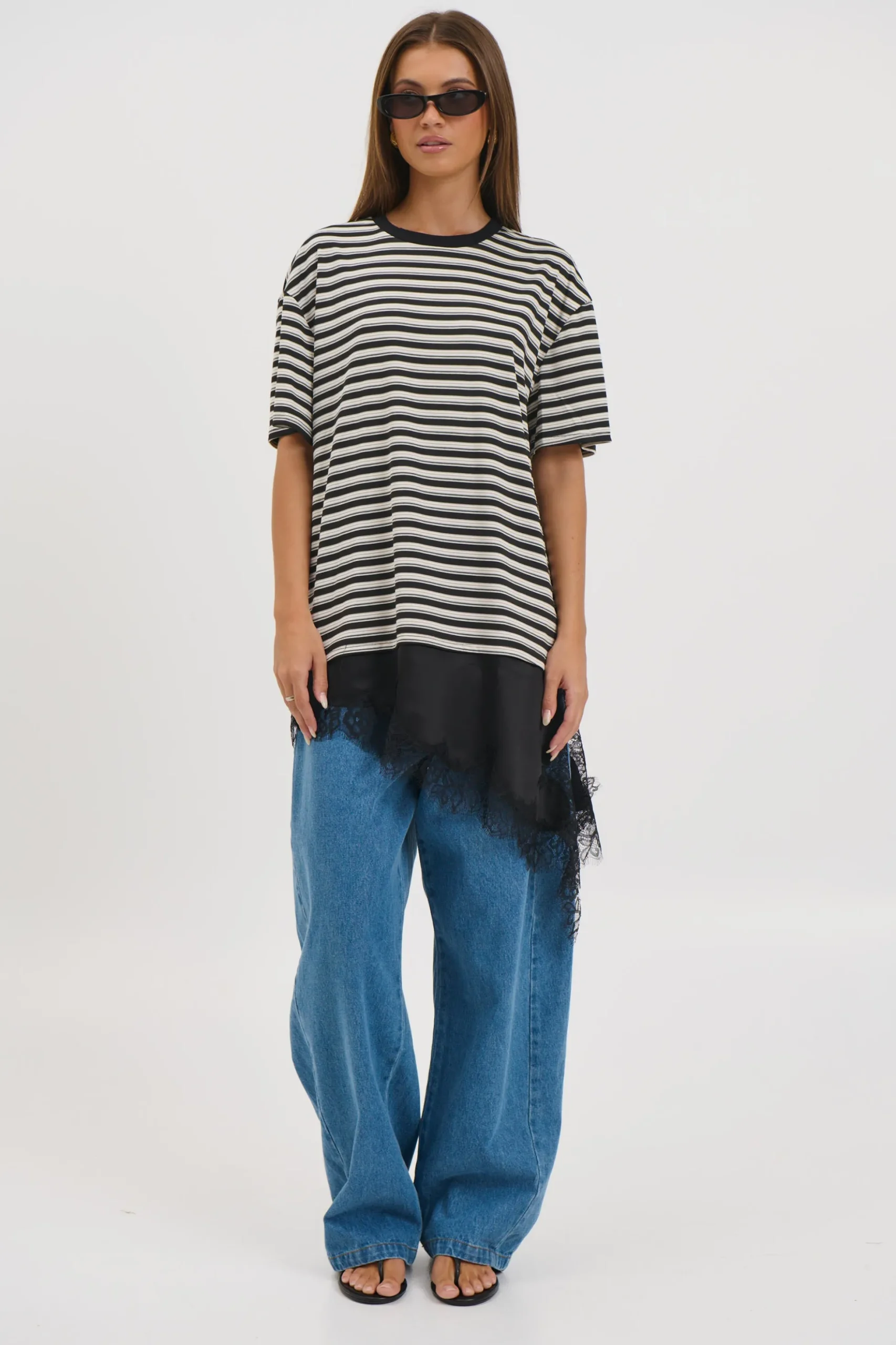 Miranda Lace Tee Black Stripe