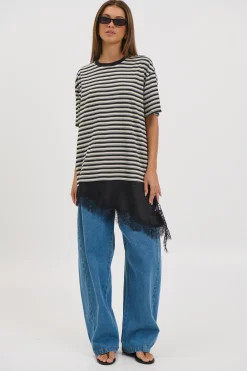 Miranda Lace Tee Black Stripe