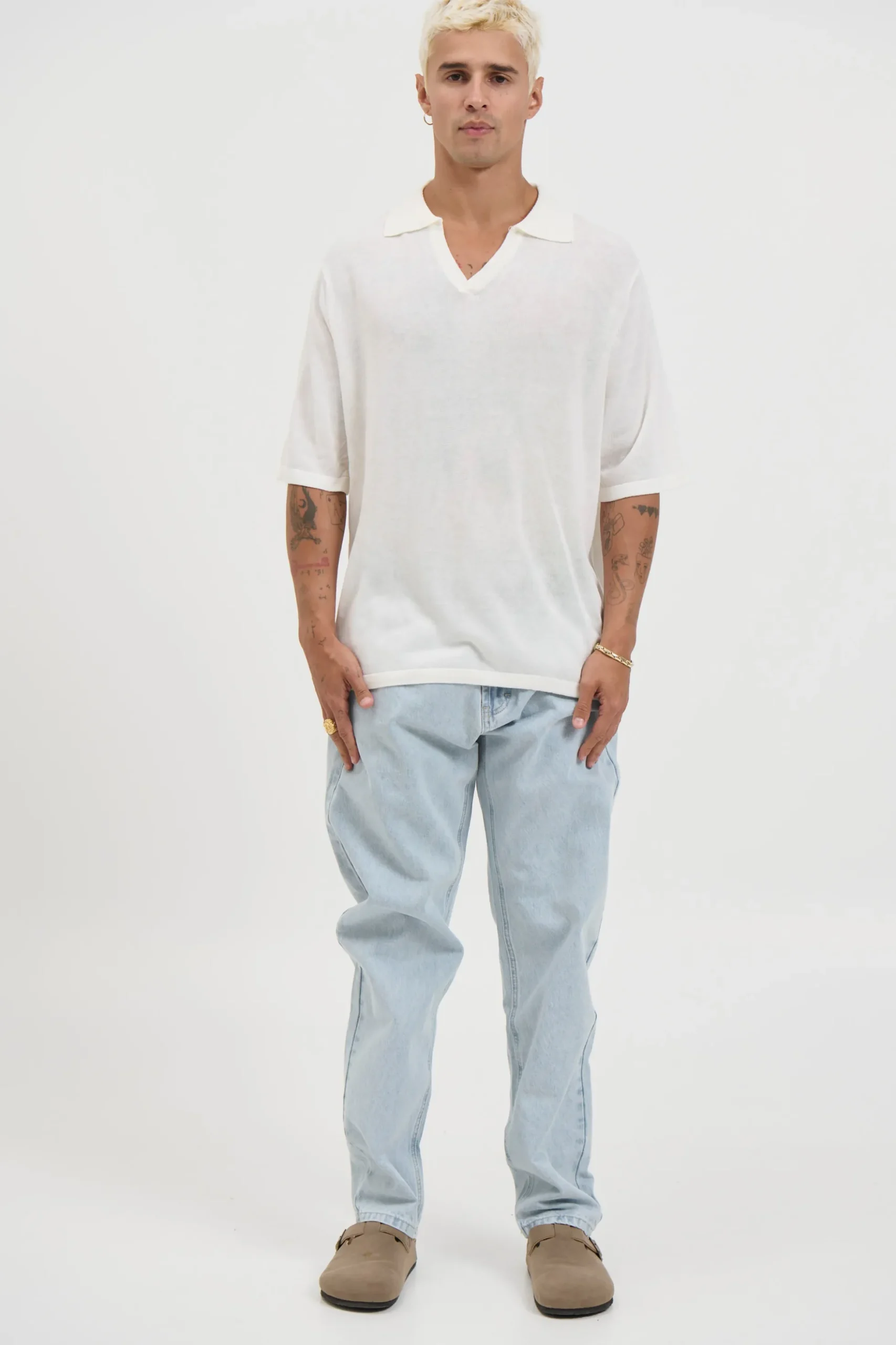 Open Neck Soft Polo White