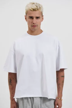 Raw Crop Distress Tee White