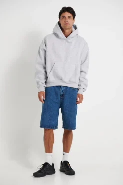 Roman Cropped Drop Hoodie Grey