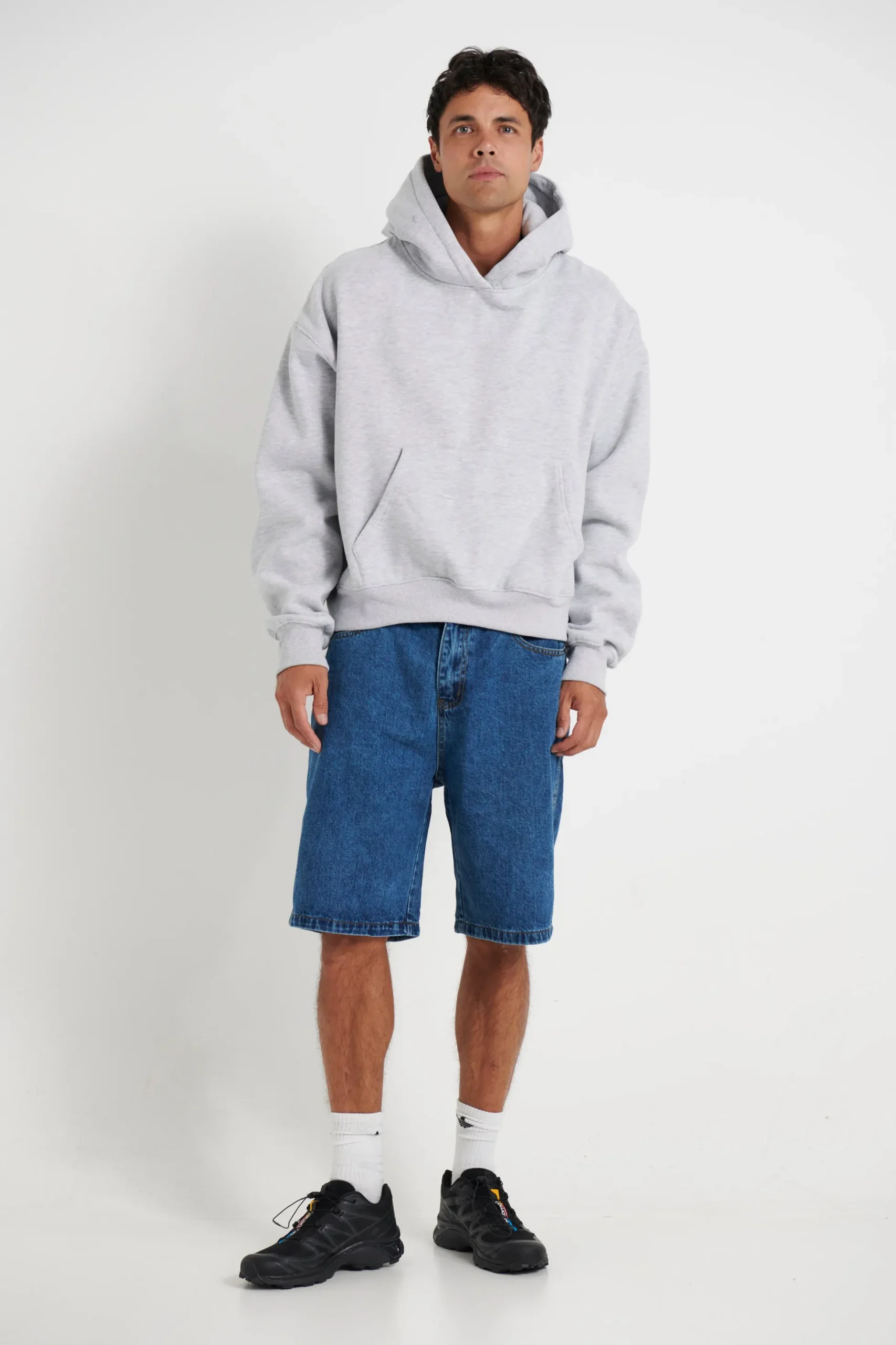 Roman Cropped Drop Hoodie Grey