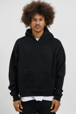 Roman Cropped Drop Hoodie Black
