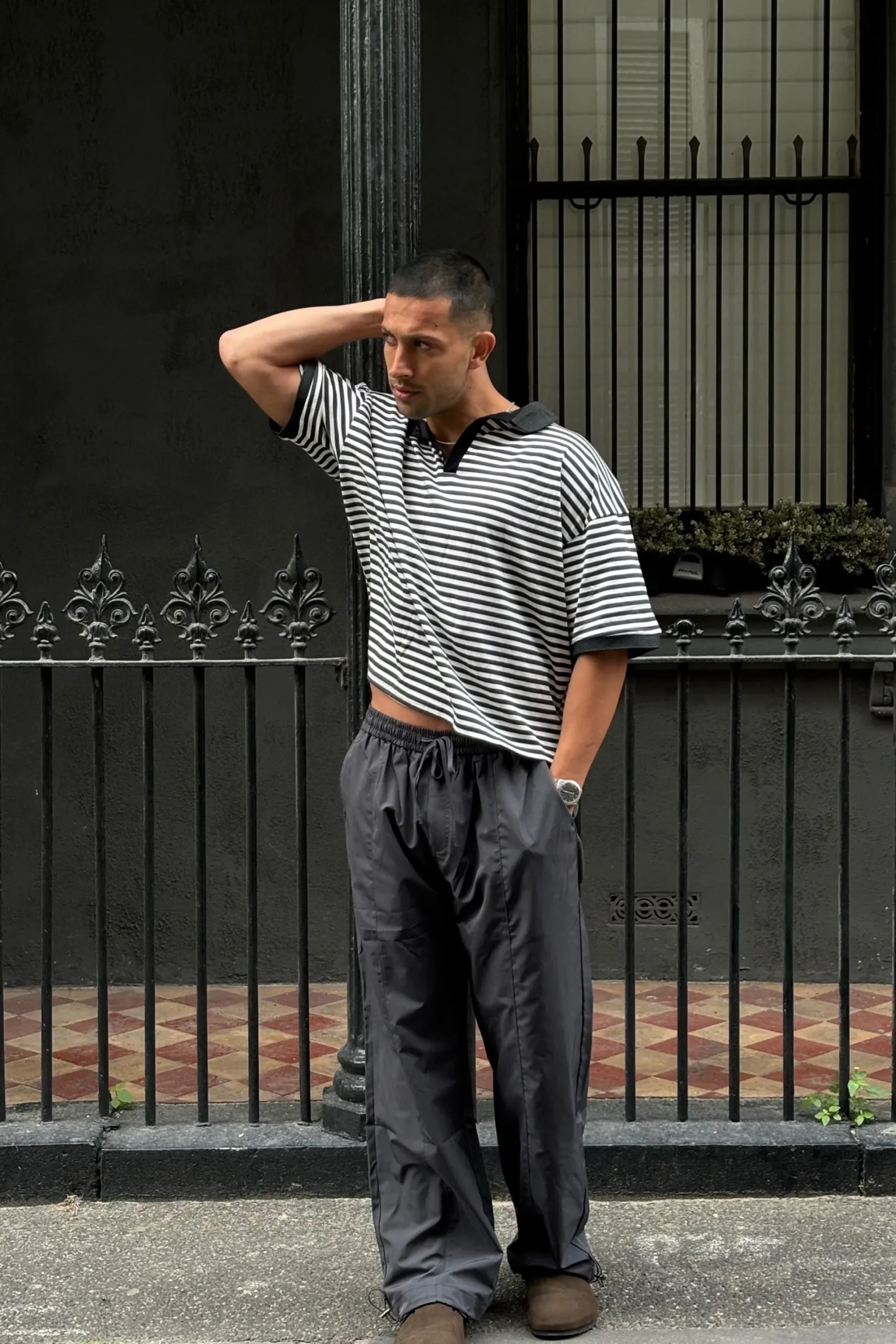 Stripe Ribbed Polo Black