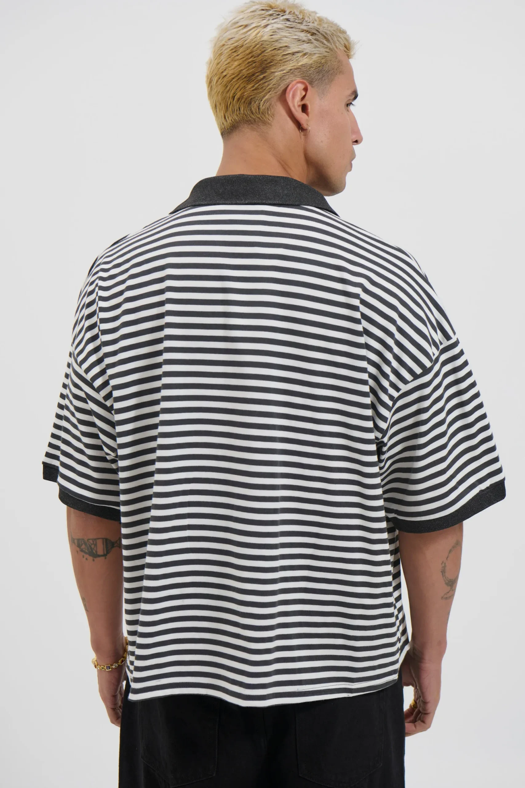 Stripe Ribbed Polo Black