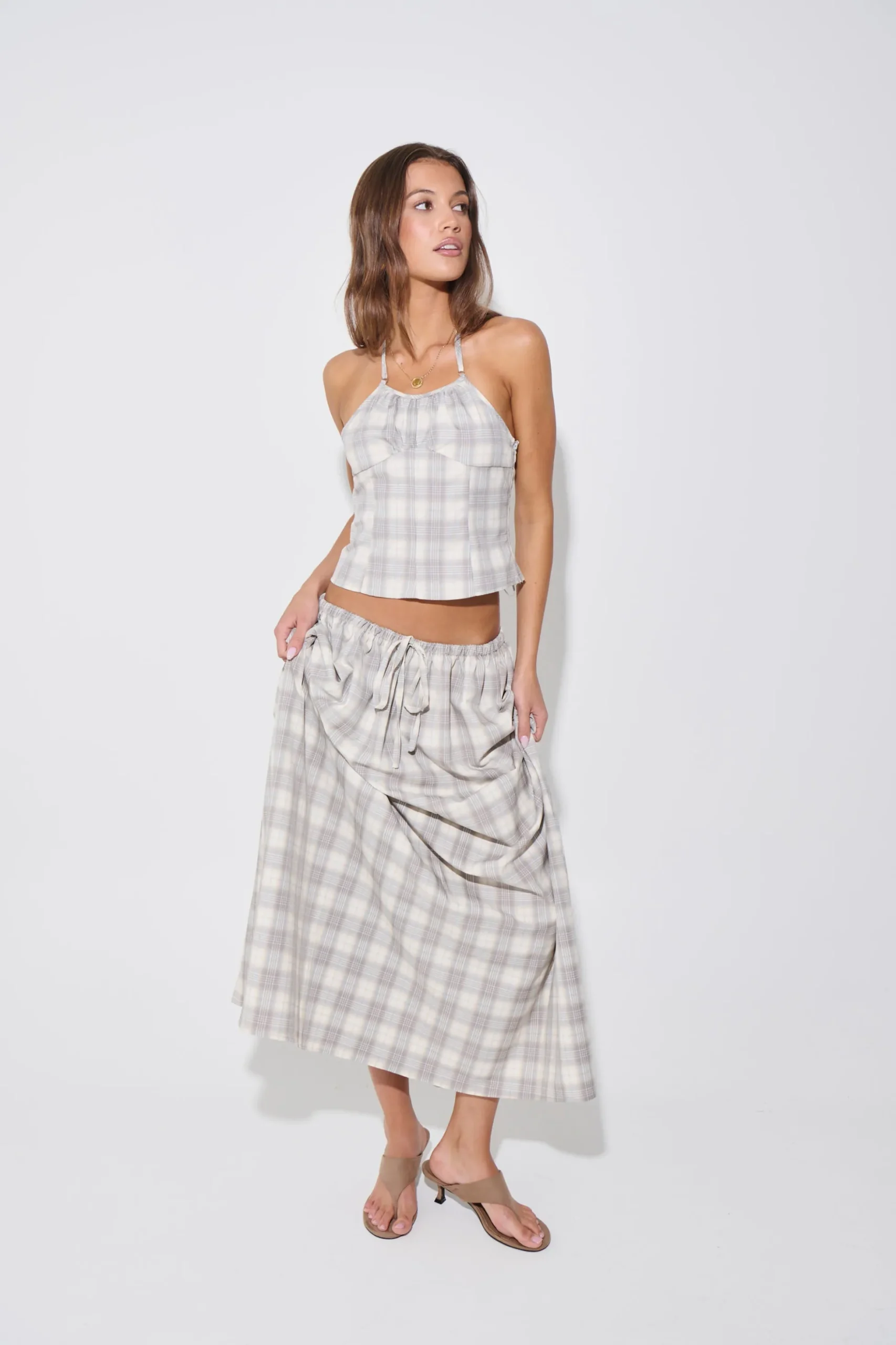 Sweet Escape Maxi Skirt Smoke Plaid