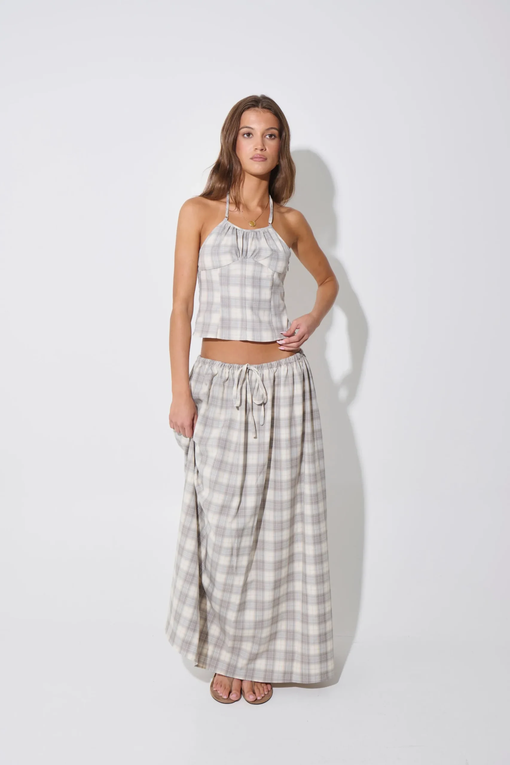 Sweet Escape Maxi Skirt Smoke Plaid