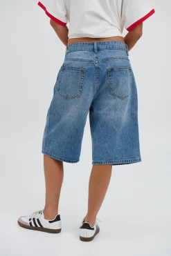 Unisex Flint Baggy Denim Jort Mid Blue