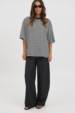 Unisex Lesley Stripe Crew Tee Black