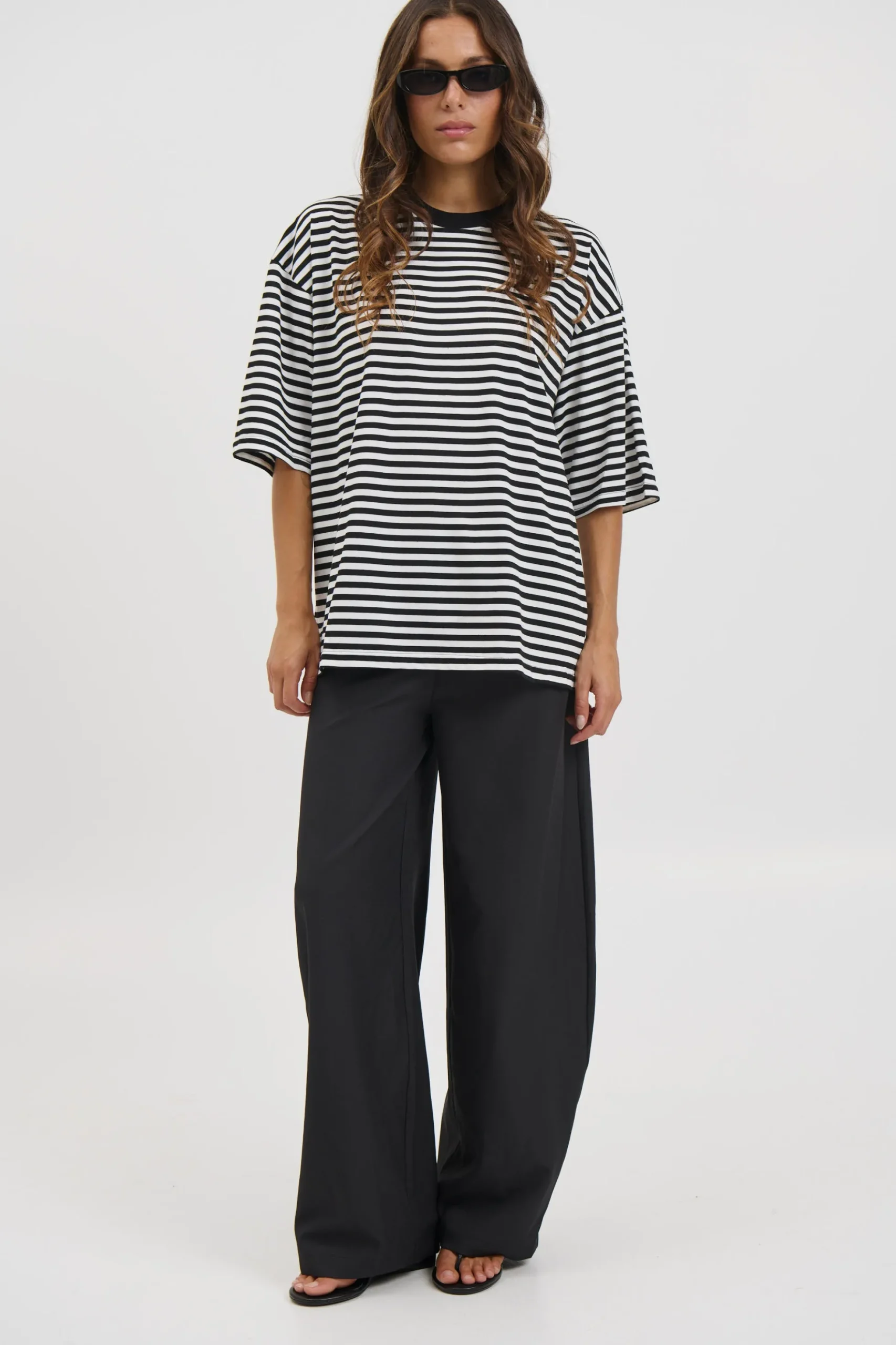 Unisex Lesley Stripe Crew Tee Black