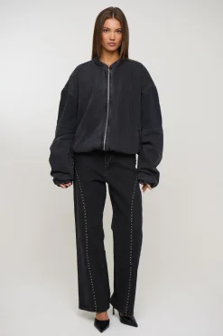 Unisex Panelled Denim Bomber Black